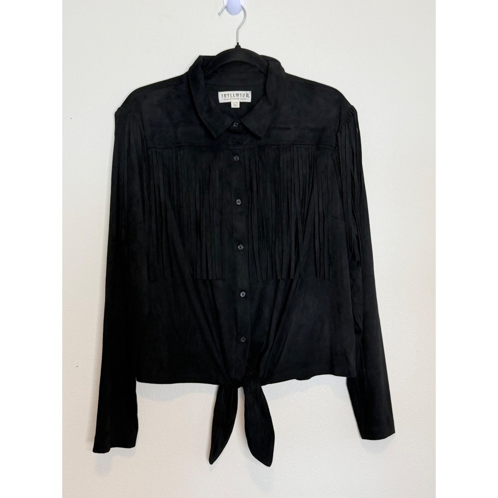 Idyllwind Miranda Lambert Womens Black‎ Faux Suede Fringe Tie Front Shirt XL